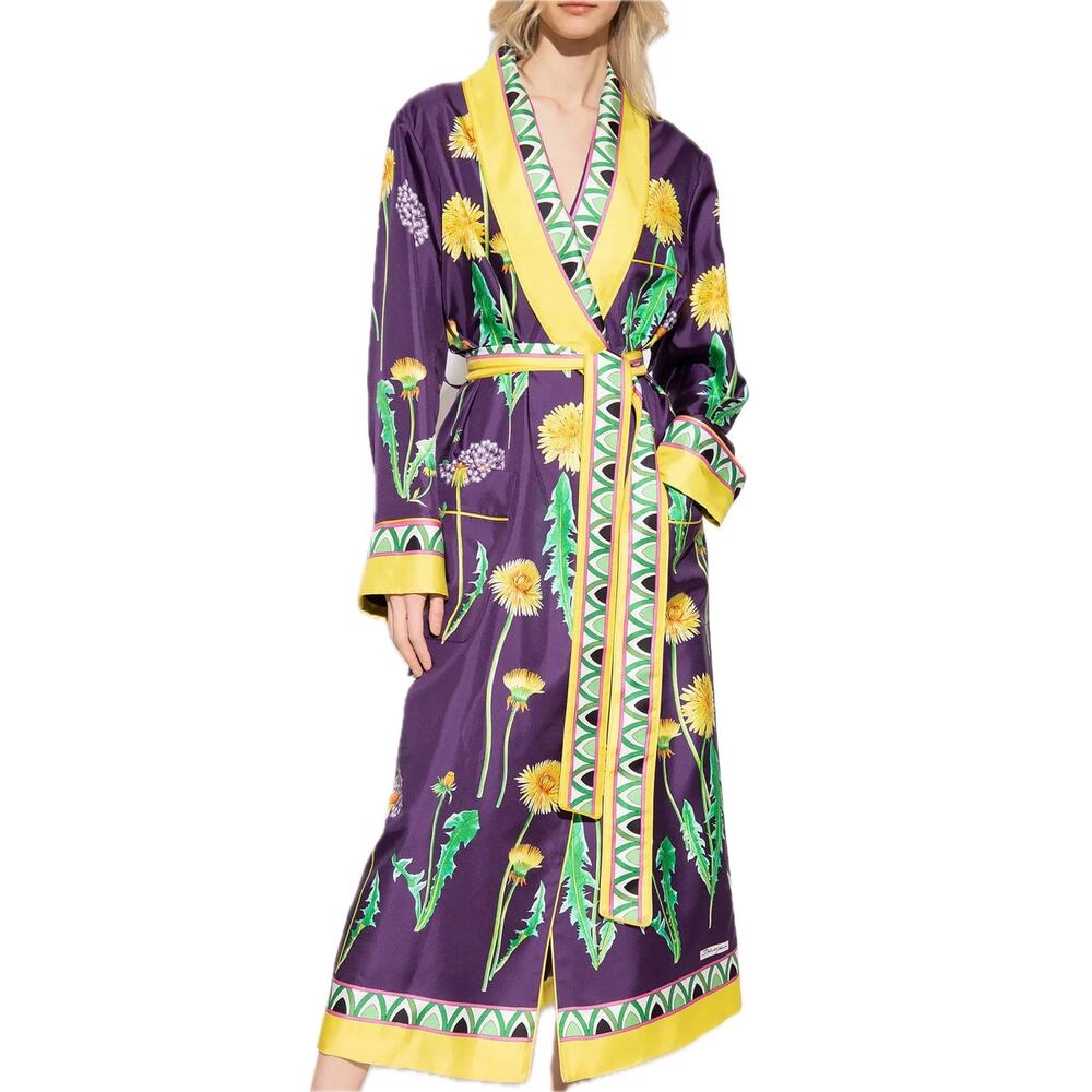 NWT Dolce & Gabbana Purple Twill Robe Floral Silk Robe Multicolor IT 40 S